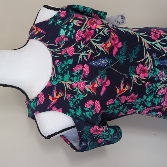 NWT Decree Floral Cold Shoulder Mini Summer Dress LARGE Navy Blue Pink Pattern - Picture 5 of 16
